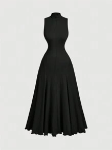 SHEIN MOD فستان نسائي بياقة عالية و بدون أكمام ذو لون المشمش المقاس الكبير ، فساتين طويلة للخريف ، ملابس نسائية للرحلات البحرية ، فستان أنيق ، فستان سهرة ، فساتين نسائية للخريف ، فستان حفلة الربيع ، فستان هالوين ، فساتين الحفلات المدرسية ، ملابس نسائية للشاطئ ، فستان ، فستان عتيق - الأسود - مشاهدة 1