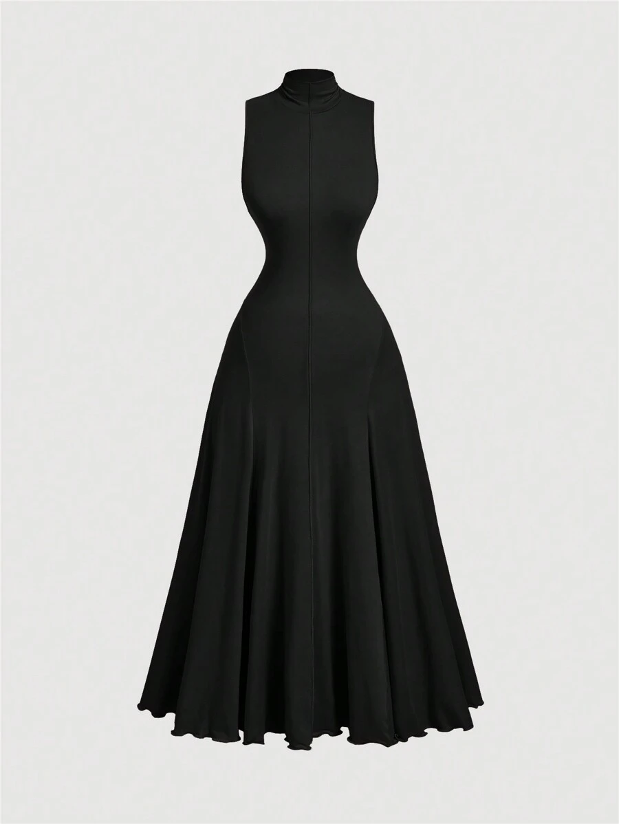 SHEIN MOD فستان نسائي بياقة عالية و بدون أكمام ذو لون المشمش المقاس الكبير ، فساتين طويلة للخريف ، ملابس نسائية للرحلات البحرية ، فستان أنيق ، فستان سهرة ، فساتين نسائية للخريف ، فستان حفلة الربيع ، فستان هالوين ، فساتين الحفلات المدرسية ، ملابس نسائية للشاطئ ، فستان ، فستان عتيق - الأسود - مشاهدة 1