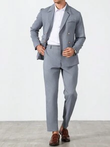 Manfinity Mode 男士纯色纽扣前口袋设计长袖上衣和裤子套装