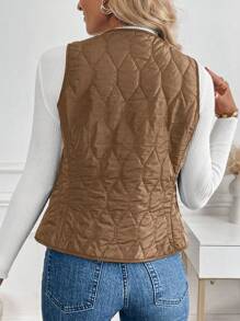 SHEIN LUNE Chaleco acolchado de algodón liso con botones frontales, sin mangas, de estilo casual y sencillo para mujeres