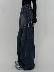 DAZY Women's Patchwork Straight Leg Jeans - Dark Wash - View 6