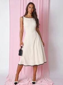 COSMINA Women's Color Block Trim Round Neck Sleeveless Simple Casual Dress