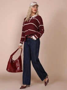 COSMINA 女士条纹长袖简约毛衣，日常休闲穿着 - 奶油色 - 查看 3