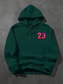 Manfinity Campus Court Aesthetic Post--Men's Hooded Sweatshirt, Casual Simplistic Style For Daily Wear - Dark Green - View 2
