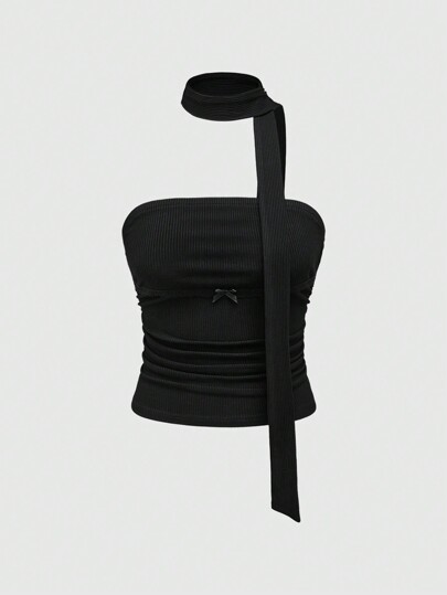 Kawaii Y2K Amerikanisches Retro "Hottie" schwarzes Bandeau-Top für Damen, Sommeroutfits oder Frauen