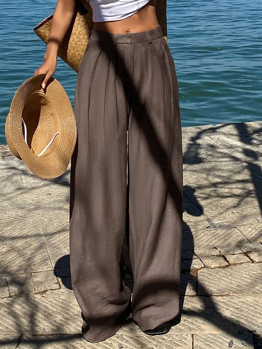 Livesso Quần ống đứng phong cách Boho cho nữ đi biển và nghỉ lễ - màu nâu - Xem 1