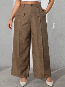 Vionelle Pantalones de traje informales con bolsillo delantero para mujer de talla grande - Marrón - Ver 5