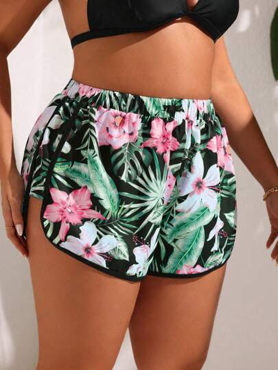 Swim SPRTY Plus Size Women's Random Print Bikini Bottom For Summer Beach Vacation