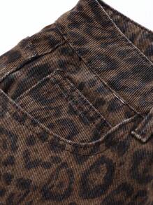 DAZY 女式前扣口袋豹纹休闲牛仔裤，简约