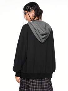 ROMWE Avant Women's Retro Y2K 2 In 1 Patchwork Thorn Vine & Cross Rhinestones Sweatshirt