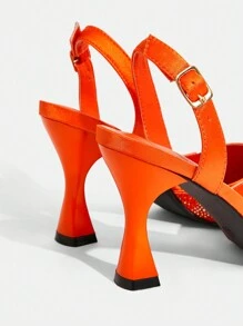 CUCCOO TILAWA Women's Fashion Rhinestone Heeled Party Pump Shoes Spring Shoes Spring Break Easter Prom Heels - Orange - View 6