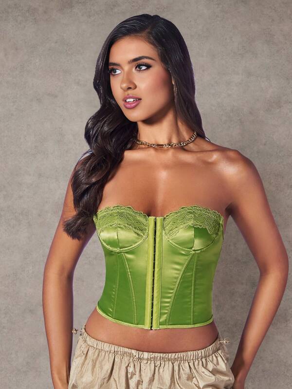 SHEIN BAE Lace Up Backless Bustier Tube Top