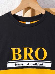 Tween Boys' Leisure Patchwork Letter Print Short Sleeve T-Shirt And Shorts Set