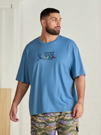 Manfinity NXTstreet Camiseta de manga corta de cuello redondo de punto holgada y casual para hombres de talla grande