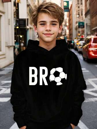 SHEIN Tween Boy Restock - Stor tröja med luva i svart fleece - Lättvikt - Reviderad version