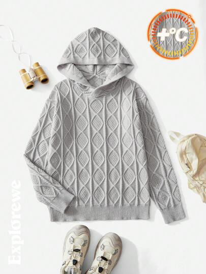 SHEIN 青少年（男孩）纯色长袖简约连帽毛衣，休闲日常穿着