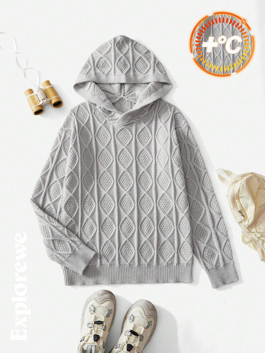 SHEIN Teens/Jugendliche (Jungen) einfarbiger Langarm Minimalist Kapuzenpullover, lässiger Alltagsgebrauch - Aprikosenfarben - Übersicht 1