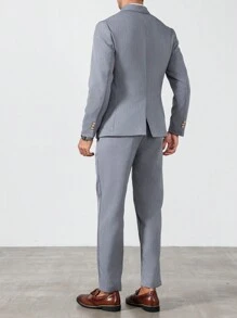 Manfinity Mode 男士纯色纽扣前口袋设计长袖上衣和裤子套装