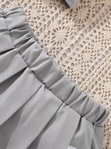 SHEIN 2pcs Baby Girls' Fashion Minimalist College Style Sporty Pleated Skirt & Camisole Outfit, Spring/Summer