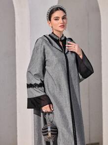 Al Najma Vestido informal con capucha, de estilo árabe, de unicolor, con parches, de manga larga, para mujer, modesto - Gris - Ver 6