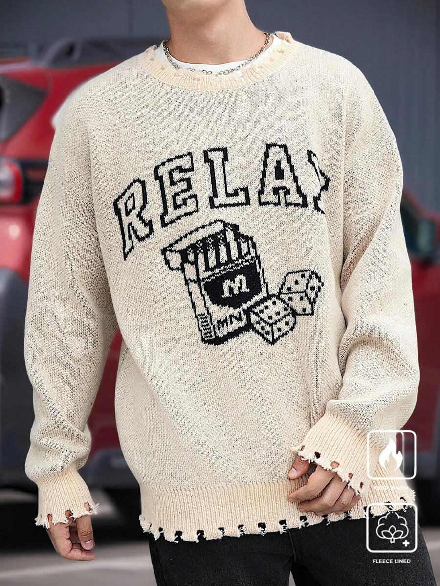 Manfinity Hypemode 休闲男士长袖套头毛衣，带有极简主义图形色块细节，适合日常穿着、外出、朋友聚会 - 彩色 - 查看 1