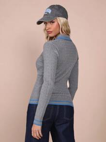 COSMINA Women Striped Long Sleeve Polo Neck Casual Sweater, Autumn/Winter - Multicolor - View 2