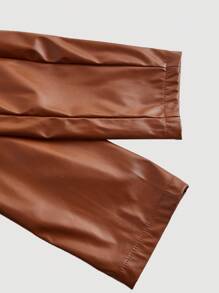 SHEIN MOD Plus Size Women's Vintage Retro Brown Casual Leather Suit Set, Autumn/Winter