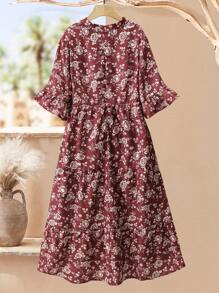 Lacomfia Vestido de verano con cuello en V con estampado floral vintage para tallas grandes