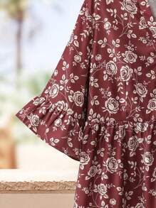 Lacomfia Vestido de verano con cuello en V con estampado floral vintage para tallas grandes