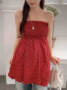 DAZY 女士修身迷你抹胸连衣裙，休闲时尚，适合日常穿着，夏季邮轮女装，红色连衣裙，嘉年华风格 - 紅色 - 查看 2