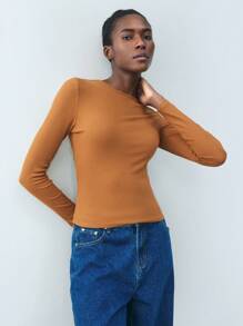 Maija Women Elegant Long Sleeve T-Shirt,Chic Autumn Top In All Shades Of Brown For Night Out,Urban Holiday Party Backless Design,Music Festival Outfits - Brown - View 4