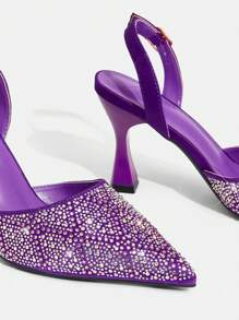 CUCCOO TILAWA Women's Fashion Party Rhinestone Heeled Pumps Spring Shoes Spring Break Easter Prom Heels For Christmas Valentine's Day - Purple - View 7