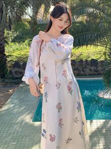DAZY Bộ 2 món đồ nữ họa tiết hoa nhí, kiểu dáng tối giản và thời trang, thích hợp mặc hàng ngày dịp Lễ Phục Sinh. - Màu be - Xem 4