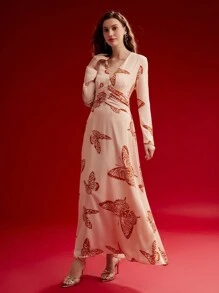 MOTF PREMIUM BUTTERFLY PRINT FLOWY RUCHED DRESS,VALENTINE'S DAY OUTFIT,SPRING/SUMMER - Multicolor - View 7
