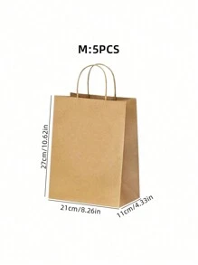 SHEIN Set de 5 o 20 bolsas de papel kraft con asas, bolsas de regalo de unicolor minimalista en forma de rectángulo, bolsas de transporte, adecuadas para fiestas, compras, Navidad