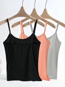 SHEIN Essnce 3pcs Set Plus Size Women's Elegant Casual Camisole With Chest Pad Design