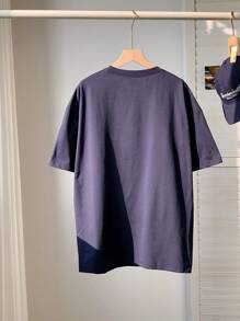 Comfortcana Áo thun oversize hở vai trơn - Màu xanh hải quân - Xem 2