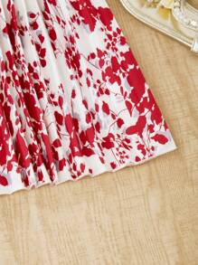 SHEIN 2pcs/Set Tween Girls Valentine's Day Floral Print Ruffle Dress With Puff Sleeve Cardigan, & Elegant, Spring/Summer - Multicolor - View 8