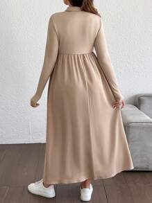 SHEIN Maternity Solid A-Line Dress - Khaki - View 2