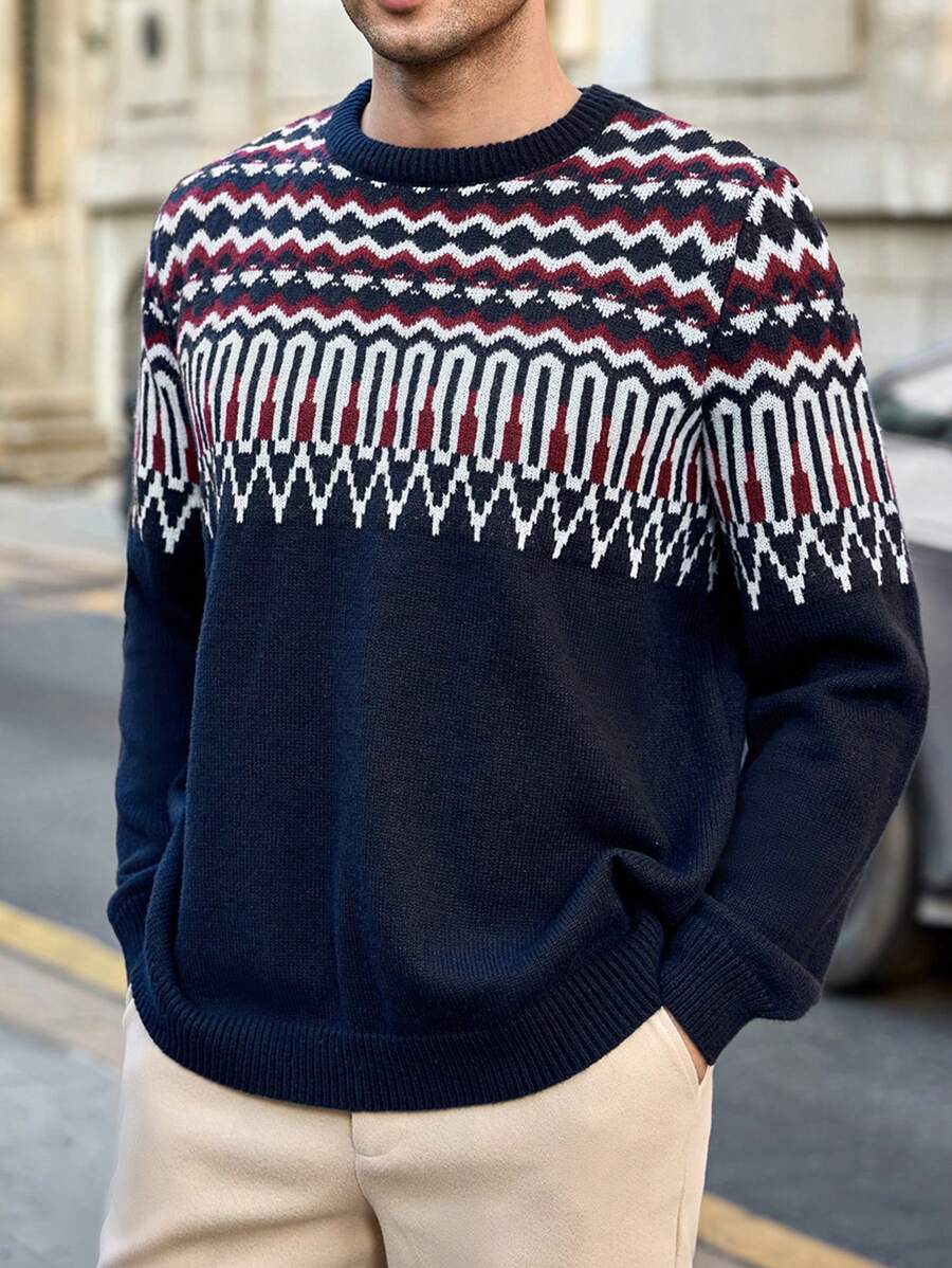 Manfinity Basics 男士修身圆领针织毛衣，适合秋冬季 - 彩色 - 查看 1