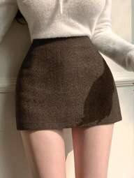 DAZY กระโปรงมินิมอลสีพื้นสำหรับผู้หญิง, ชุดลำลองใส่ได้ทุกวัน, เสื้อผ้าฤดูใบไม้ร่วง กระโปรงผู้หญิงสำหรับฤดูหนาว