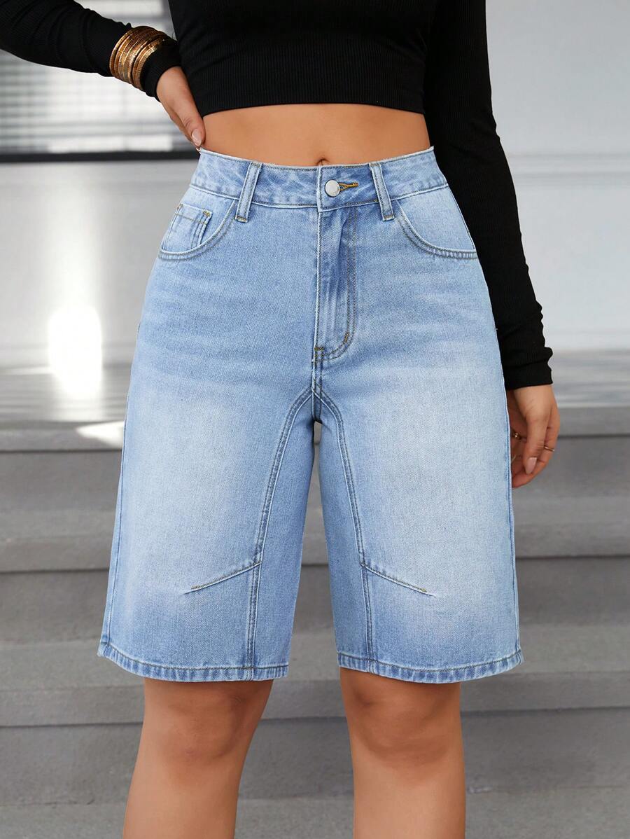 SHEIN Essnce Women's Casual Washed Loose Denim Shorts