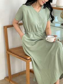 DAZY V-Ausschnitt lässiges, weites Taillen Maxikleid für Damen, Sommerkleid