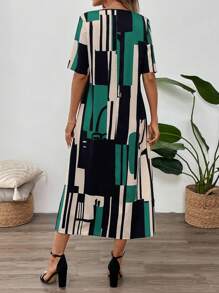 SHEIN LUNE 女士简约时尚休闲短袖连衣裙，日常穿着 - 彩色 - 查看 2