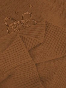 SHEIN LUNE Women's Beaded Decor Stand Collar Long Sleeve Casual Christmas Sweater Knit Pullover Fall Winter Sweater - Brown - View 7