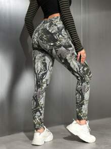SHEIN EZwear 女式前扣口袋休闲简约印花牛仔裤 - 彩色 - 查看 3