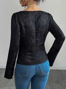 Chiquease Women Floral Textured Elegant Casual Long Sleeve Shirt, Suitable For Spring And Autumn