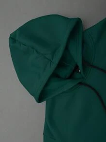 Manfinity Campus Court Aesthetic Post--Men's Hooded Sweatshirt, Casual Simplistic Style For Daily Wear - Dark Green - View 5