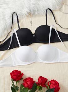 Set de 2 sujetadores con aros de mujer de empuje hacia arriba simples, sujetador sin cables casual