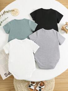 SHEIN 4pcs/Set Newborn All-Match Minimalist Snap Front Bodysuits, Casual Versatile For Everyday & Outings